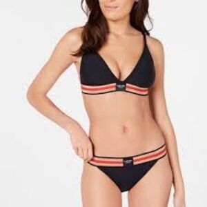 NEW, CALVIN KLEIN Yellow Varsity-Stripe Web Halter Bikini Set